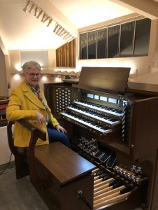 Our Savior Lutheran Organist sitting at the GX-350DK